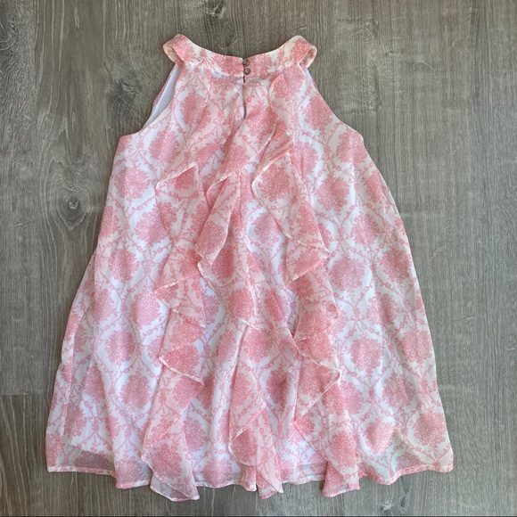 Girls 7/8 Toile Ruffle Dress Pink White DIsney - Picture 5 of 8
